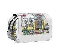 Happy Campers Trousse à crayons double couche rabattable de grande capacité pour 50 stylos, support de papeterie en polyester durable pour l'école, les voyages artistiques (imprimé intégral)