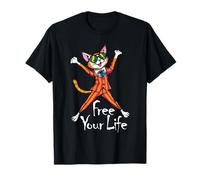 Happy Cartoon Cat - Free Your Life 1 - Fan Fun T-Shirt