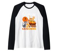 Happy Catsgiving Adorable Chat de Thanksgiving Porte Un Chapeau de pèlerin Manche Raglan
