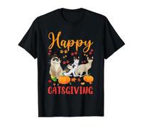 Happy Catsgiving Adorable Chat de Thanksgiving Porte Un Chapeau de pèlerin T-Shirt Graphique avec Valeur, Homme, Noir, L