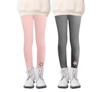 Happy Cherry 2 Packs Filles Leggings en Coton Polaire Enfant Chaud élastique Pantalons Longs Thermique Doublés de Molleton Uni Collants Elastique Taille pour Automne Hiver 3-4 Ans
