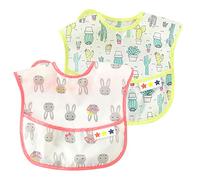 Happy Cherry - 2 pcs Bébé Tablier Imperméable Enfant Bavoir de Alimentation avec Sans Manches Garçons Filles Bavette Repas pour Manger et Dessiner Blanc - 0-3 Ans