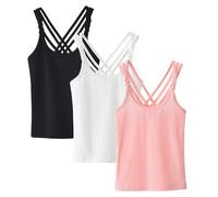 Happy Cherry 3 Pièces Débardeurs Filles Coton sans Manches Maillot de Corp Couleur Unie Camisole Été Décontracté Basics Camis Tank Top pour Enfant 11-12 Ans, Noir+Blanc+Rose