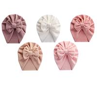 Happy Cherry 5 Pcs Bébé Chapeau Naissance Turban Chapeaux avec Noeud Nouveau-né Mignon Chapeau de l'hôpital Enfant en Bas âge Couvre Chef Tête Wrap Cheveux de Accessoires 0-3 Ans