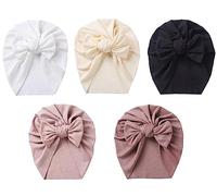 Happy Cherry 5 Pcs Bébé Fille Chapeau Naissance Turban Chapeaux avec Nœud Nouveau-né Mignon Chapeau de l'hôpital Enfant en Bas âge Couvre Chef Tête Wrap Cheveux de Accessoires