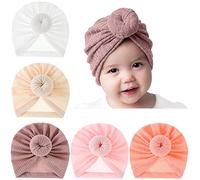 Happy Cherry 5 Pcs Bonnets de Naissance Noeud Mignon Bébé Turban Chapeau de l'hôpital Nouveau-né Doux Casquettes Bonnets Fille Garçon Elastique Serre Tête Wrap 0-18 Mois