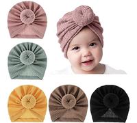 Happy Cherry 5 Pcs Bonnets de Naissance Noeud Mignon Bébé Turban Chapeau de l'hôpital Nouveau-né Doux Casquettes Bonnets Fille Garçon Elastique Serre Tête Wrap 0-18 Mois