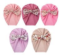 Happy Cherry 5 Pcs Bonnets de Naissance Noeud Mignon Bébé Turban Chapeau de l'hôpital Nouveau-né Doux Casquettes Bonnets Fille Garçon Elastique Serre Tête Wrap 0-2 Ans