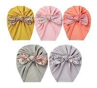 Happy Cherry 5 Pcs Bonnets de Naissance Noeud Mignon Bébé Turban Chapeau de l'hôpital Nouveau-né Doux Casquettes Bonnets Fille Garçon Elastique Serre Tête Wrap 0-2 Ans