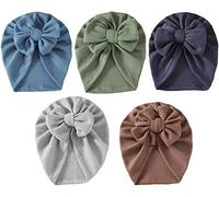 Happy Cherry 5 Pièces Bébé Fille Chapeau Naissance Turban Chapeaux avec Nœud Nouveau-né Mignon Chapeau de l'hôpital Enfant en Bas âge Couvre Chef Tête Wrap 0-6 Ans
