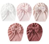 Happy Cherry 5 Pièces Bébé Fille Chapeau Naissance Turban Chapeaux avec Nœud Nouveau-né Mignon Chapeau de l'hôpital Enfant en Bas âge Couvre Chef Tête Wrap 0-6 Ans