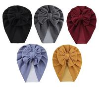 Happy Cherry 5 Pièces Bonnets de Naissance avec Nœud Mignon Bébé Turban Chapeau de l'hôpital Nouveau-né Doux Casquettes Bonnets Filles Garçons Elastique Serre Tête Wrap 6 Mois-3 Ans