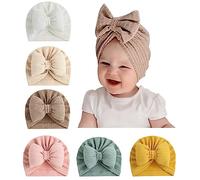 Happy Cherry 6 Pcs Turban Bonnet Bébé Fille Garcon Chapeau Naissance avec Nœud Nouveau-né Mignon Chapeau de l'hôpital Enfant en Bas âge Couvre Chef Tête Wrap Cheveux de Accessoires