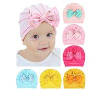Happy Cherry 6 Pièces Bébé Fille Chapeau Naissance Turban Chapeaux avec Nœud Nouveau-né Mignon Chapeau de l'hôpital Enfant en Bas âge Couvre Chef Tête Wrap 0-2 Ans