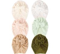 Happy Cherry 6 Pièces Bonnet Bébé Coton avec Nœud Naissance Turban Chapeau de l'hôpital Nouveau-né Doux Multi Couleur Filles Garçons Elastique Serre Tête Wrap 0-6 Ans