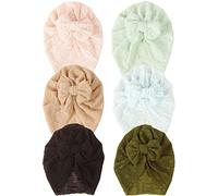 Happy Cherry 6 Pièces Bonnet Bébé Coton avec Nœud Naissance Turban Chapeau de l'hôpital Nouveau-né Doux Multi Couleur Filles Garçons Elastique Serre Tête Wrap 0-6 Ans