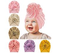 Happy Cherry 6 Pièces Bonnet de Naissance avec Grande Fleur Bébé Turban Chapeau de l'hôpital Nouveau-né Doux Casquette Bonnets Filles Garçons Elastique Serre Tête Wrap 6 Mois-6 Ans