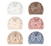 Happy Cherry 6 Pièces Bonnet de Naissance avec Noeud Bébé Turban Chapeau de l'hôpital Nouveau-né Doux Casquette Bonnets Filles Garçons Elastique Serre Tête Wrap 0-6 Mois