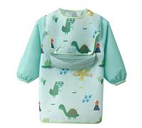 Happy Cherry Bavoir Manches Longue pour Bébé Enfant en Bas Age Imperméable Bavette avec Détachable Silicone Fille Tablier D'Allaitement Fille Garçon Etanche Blouse de Peinture Mangeant Jeu 2-3 Ans