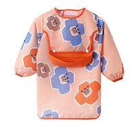 Happy Cherry Bavoir Manches Longue pour Bébé Enfant en Bas Age Imperméable Bavette avec Détachable Silicone Fille Tablier D'Allaitement Fille Garçon Etanche Blouse de Peinture Mangeant Jeu 2-3 Ans