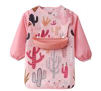 Happy Cherry Bébé Bavette Etanche à Manches Longue Unisexe Tablier de Peinture avec Détachable Silicone Fille Imperméable Blouse D'Allaitement Garçon Lavable Bavoir de Repas 1-2 Ans