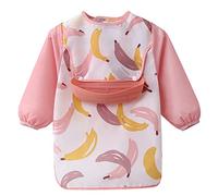 Happy Cherry Bébé Bavette Etanche à Manches Longue Unisexe Tablier de Peinture avec Détachable Silicone Fille Imperméable Blouse D'Allaitement Garçon Lavable Bavoir de Repas 1-2 Ans