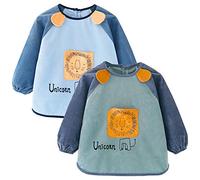 Happy Cherry - Bébé Bavoir Garçon Fille avec Manches Longues pour École Maternelle Enfant Tablier Peinture Imperméable pour Manger Alimentation 2 Pcs Blouse Repas Bavette - 2-3 Ans