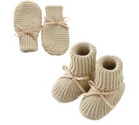 Happy Cherry Bébé Chaussons Chaussettes en Tricot Doux Filles Garçons Ensembles Tricotés Chaussures Premier Pas avec Gants Chaud pour Nouveau-nés 0-3 Mois Beige