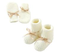 Happy Cherry Bébé Chaussons Chaussettes en Tricot Doux Filles Garçons Ensembles Tricotés Chaussures Premier Pas avec Gants Chaud pour Nouveau-nés 0-3 Mois Blanc