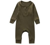 Happy Cherry Bébé Chemise de Nuit Garçon Fille Coton Tricotée Dors Bien Pyjamas Naissance Manches Longues Combinaison Tout-Petits Côtelé Une Pièce Gigoteuse Barboteuses avec Jambes 0-3 mois