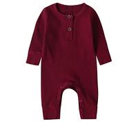 Happy Cherry Bébé Chemise de Nuit Garçon Fille Coton Tricotée Dors Bien Pyjamas Naissance Manches Longues Combinaison Tout-Petits Côtelé Une Pièce Gigoteuse Barboteuses avec Jambes 0-3 mois