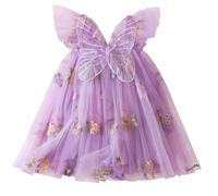 Happy Cherry Bébé Enfant Fille Robe Tulle Papillon Eté Robe Princesse Mariage Fête d'anniversaire Violet 2-3 Ans