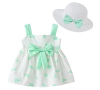 Happy Cherry Bébé Fille Eté Robe en Coton Enfant en Bas âge Sans Manche Robe de Princesse Bambin Jupe Ensemble avec Nœuds Chapeau Naissance Fleur Fraise à Imprimé Vêtements d'été 6-12 Mois