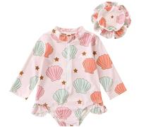 Happy Cherry Bébés Filles Maillot de Bain Une pièce Rashguard à Manches Longues pour Protection UV 50+ avec Bonnet 6-12 Mois