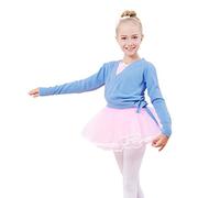 Happy Cherry Cache-Coeur Danse Classique Fille Pull de Danse Ballet Tricoté Haut de Danse Ballet Manches Longues Cardigan Danse 5-6 Ans Bleu