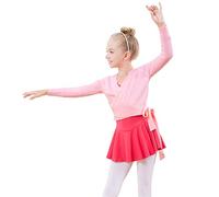 Happy Cherry Cache-Coeur Danse Classique Fille Pull de Danse Ballet Tricoté Haut de Danse Ballet Manches Longues Cardigan Danse 5-6 Ans Rose