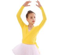 Happy Cherry Cache-Coeur Danse Fille Veste de Ballet Manches Longues Gilet de Danse Classique Ballet Tricot Fille 5-12 Ans Bleu Noir Rose (Jaune, 8-10 Ans)