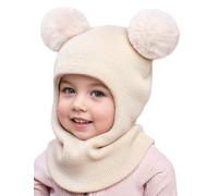 Happy Cherry Cagoule Bébé Enfant Hiver Chaud Chapeau d'hiver Pompon Bonnet Écharpe Coupe Vent Cache Cou Beige
