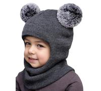 Happy Cherry Cagoule Bébé Fille Garçon Bonnet d'hiver Cache Oreille Chapeau Tricot Balaclava Enfant Gris Foncé