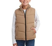 Happy Cherry Doudoune Pull sans Manche Duvet Chaud Enfant Gilet Avec Poches Garçons Filles Veste Col Haut Zippé Marron 9-10 ans