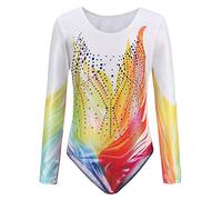 Happy Cherry Enfant Fille Justaucorps Gymnastique Manches Longues Couleur Dégradée Leotard Danse Ballet Bodysuit Gym Tenue Patinage Artistique Brillant Costume de Spectacle