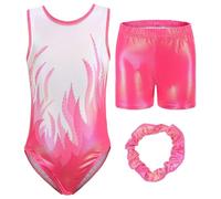Happy Cherry Enfant Fille Leotard de Gymnastique Brillant sans Manches avec Short Métallique Justaucorps de Danse Classique Couleur Imprimé Tenue de Patinage Ballet Sport