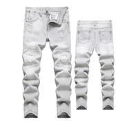 Happy Cherry Enfant Garçon Jeans Déchiré Slim Fit Chic Denim Pantalon Respirant Gris Jean Troué Rétro Skinny Printemps Automne, 13-14 Ans