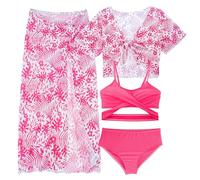 Happy Cherry Ensemble Bikini Fille 8-12 Ans Ensemble Maillot de Bain Fille Ados Fille d'été Cache-Maillot+Tops+Slip+Jupe Plage 9 Ans