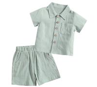 Happy Cherry Ensemble de Tenues Bébé Garçon Ensemble à Manches Courtes Coton et Lin d'été Tenue décontractée pour Enfant Bébé6-12 mois