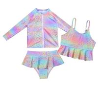 Happy Cherry Ensemble Rashguard 3 Pièces Enfant Fille Maillot de Bain Manches Longue Protection Solaire 5 Ans