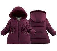 Happy Cherry Fille Doudoune Manteau à Capuche Fourrure Rembourré Blouson d'Hiver Manches Longues Chaud Veste de Neige Epaisse pour Enfant Vin Rouge 1-2 Ans