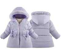 Happy Cherry Fille Doudoune Manteau à Capuche Fourrure Rembourré Blouson d'Hiver Manches Longues Chaud Veste de Neige Epaisse pour Enfant Violet 1-2 Ans