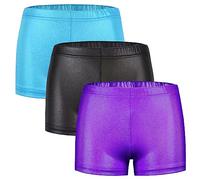 Happy Cherry Fille Gymnastique Shorts Métallique Caleçon Extensible Danse Pantalon Court Leggings de Yoga Couleur Pure Bas de Joggings Jazz Hip-Hop Latino Patinage Lot de 3