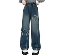 Happy Cherry - Fille Pantalons en Demin Enfant Hip Hop Jeans Baggy Ados Filles Y2K Streetwear Taille Haute Child 5-14 Ans pour Été Printemps Automne Hive - Bleu - 134-140